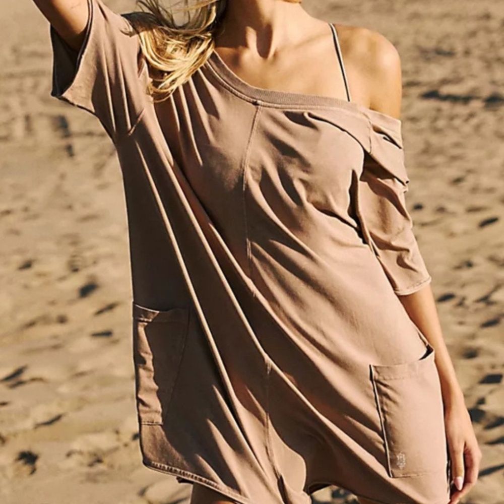Free people hot shot tee romper mocha